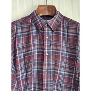 Turnbury Shirt Mens XL Red Blue Plaid Button Front Long Sleeve‎ Cotton Casual